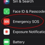 Screenshot of the Emergency SOS tab on an iPhone with a red circle around it.